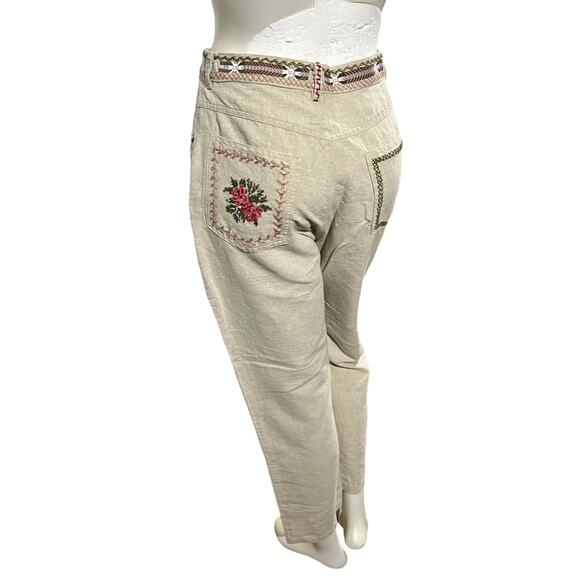 Vintage Country Store Embroidered Linen Blend High-Rise Pants Size 10 - Picture 11 of 13